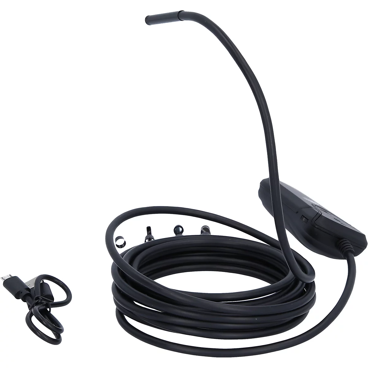 Schwarz Endoskop Kamera, mit USB-Kabel und Bedienelement.